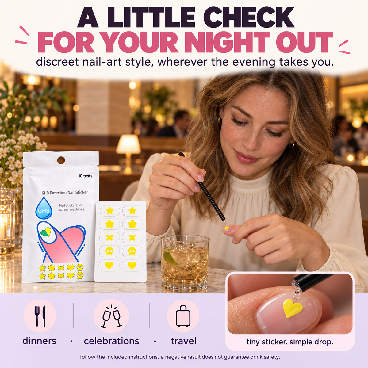 Nail Sticker Drink Spike Test Strips Kit, 10 Single Use Stickers, 1 Pack