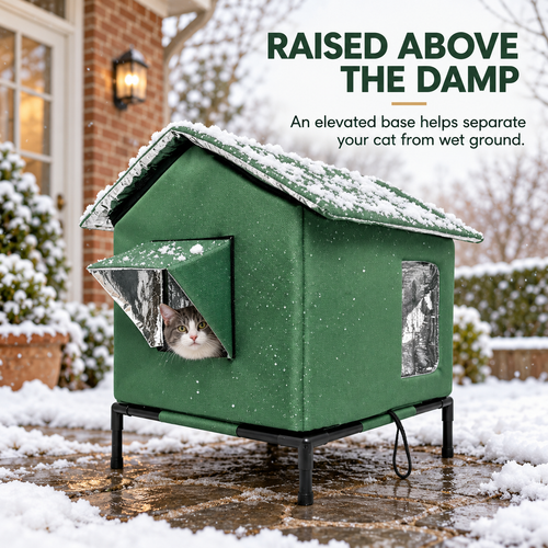🐱All-Weather Elevated Outdoor Cat House – Waterproof, Thermal Lining, Foldable