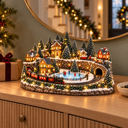 Animated Holiday Train & Ice Rink Scene ✨