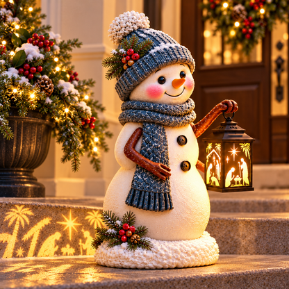 ⛄Snowman Nativity Glow –  Christmas Step Light with Holy Family Projection