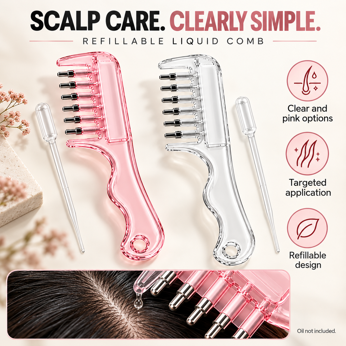 Scalp Liquid Applicator Comb, Refillable Hair Root Oil Massage Comb for Hair Care Treatment( Only Comb)