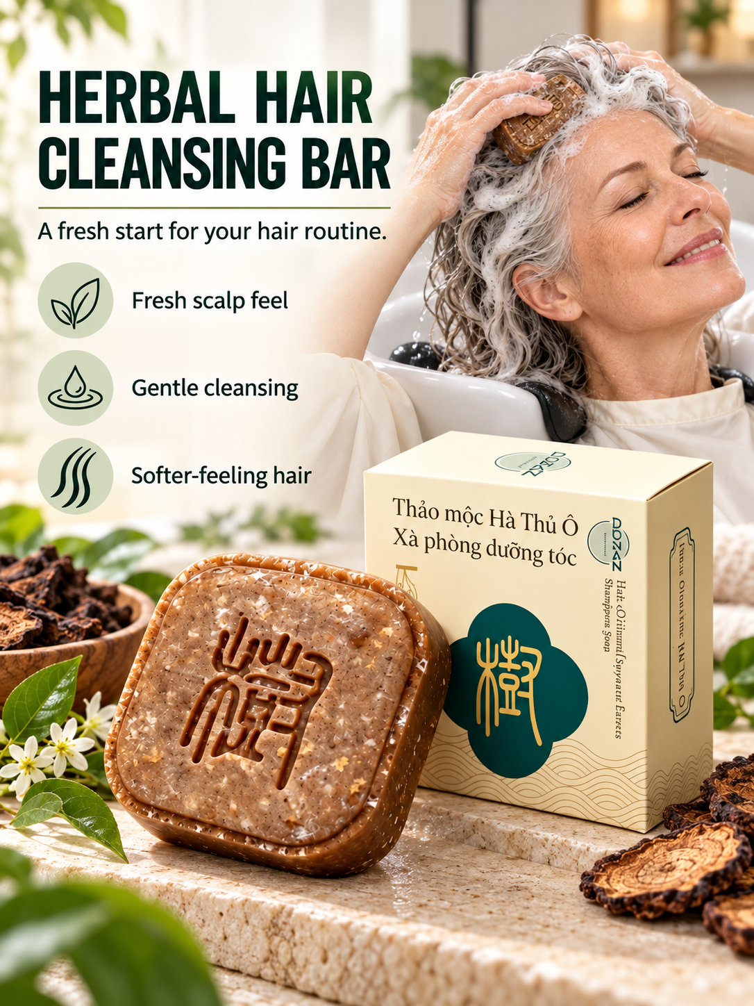🌿 Hair Care Deal – Herbal He Shou Wu Shampoo Bar 🧼 Botanical Cleansing Soap with Arborvitae for a Fresh, Nourished Scalp ✨