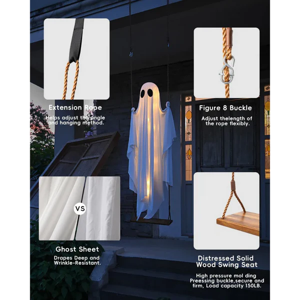 🎃Hanging Swing Ghost Halloween Decor with String Lights👻