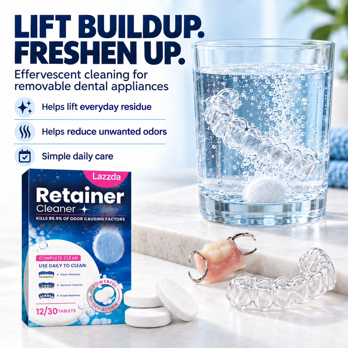 Denture, Aligner & Retainer Cleaning Tablets — Individually Wrapped(30 Pcs)