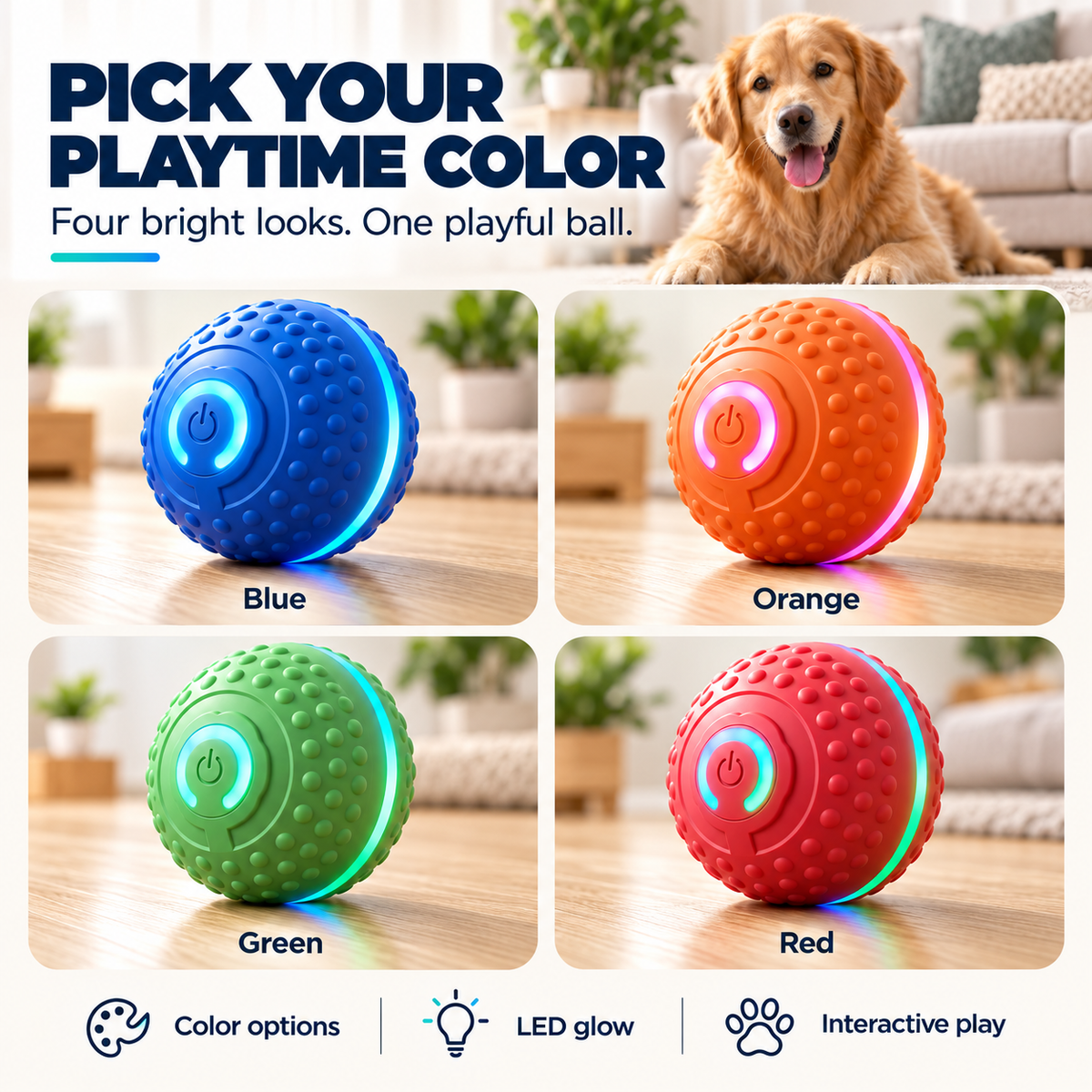 Self-Moving Interactive Dog Ball – USB Rechargeable Pet Toy