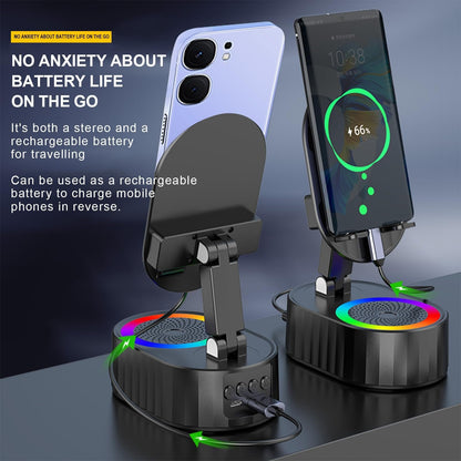 Upgraded Cell Phone Stand with Induction Speaker/Power Bank/Atmosphere Light