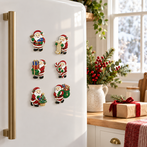 6pcs DIY Santa Claus Diamond Painting Fridge Magnet