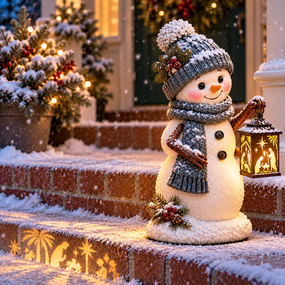 ⛄Snowman Nativity Glow –  Christmas Step Light with Holy Family Projection