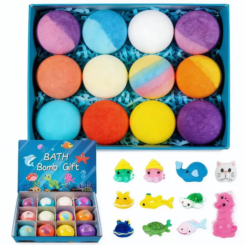 🔥🛁 Natural Bath Bombs for Kids with Mega Bubbles & Surprise Inside 🥚✨12 pcs[1 Box]