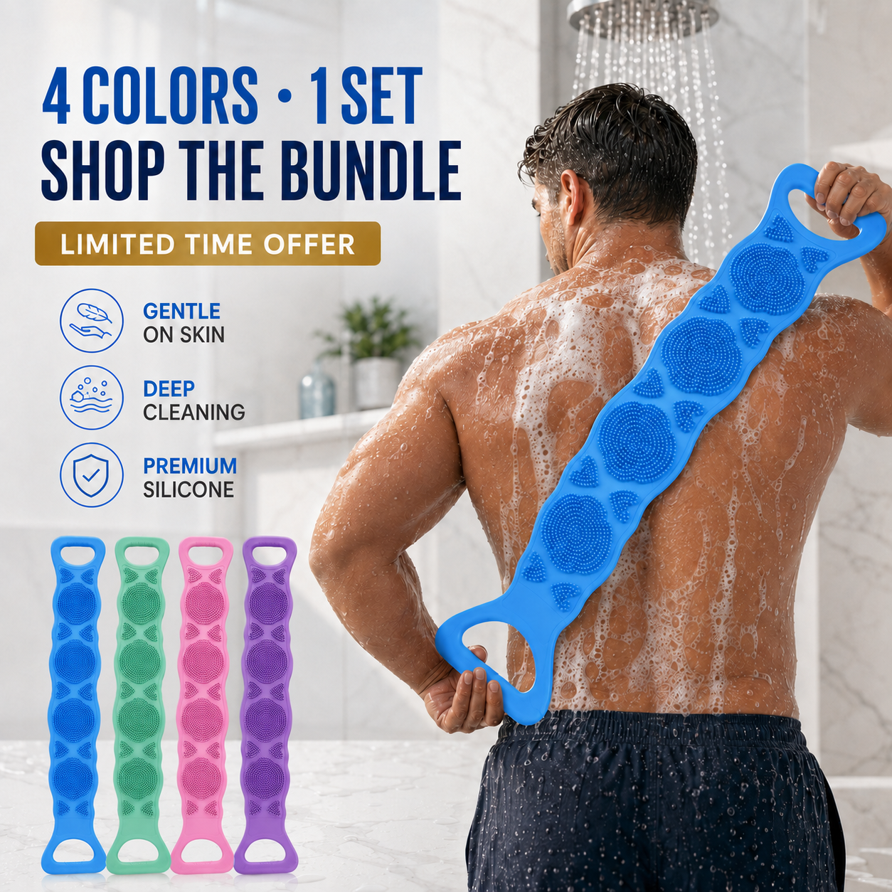 🙌 50% OFF 4-Pack Long Back Washing Straps with Double-Sided Body Care Design 🛁