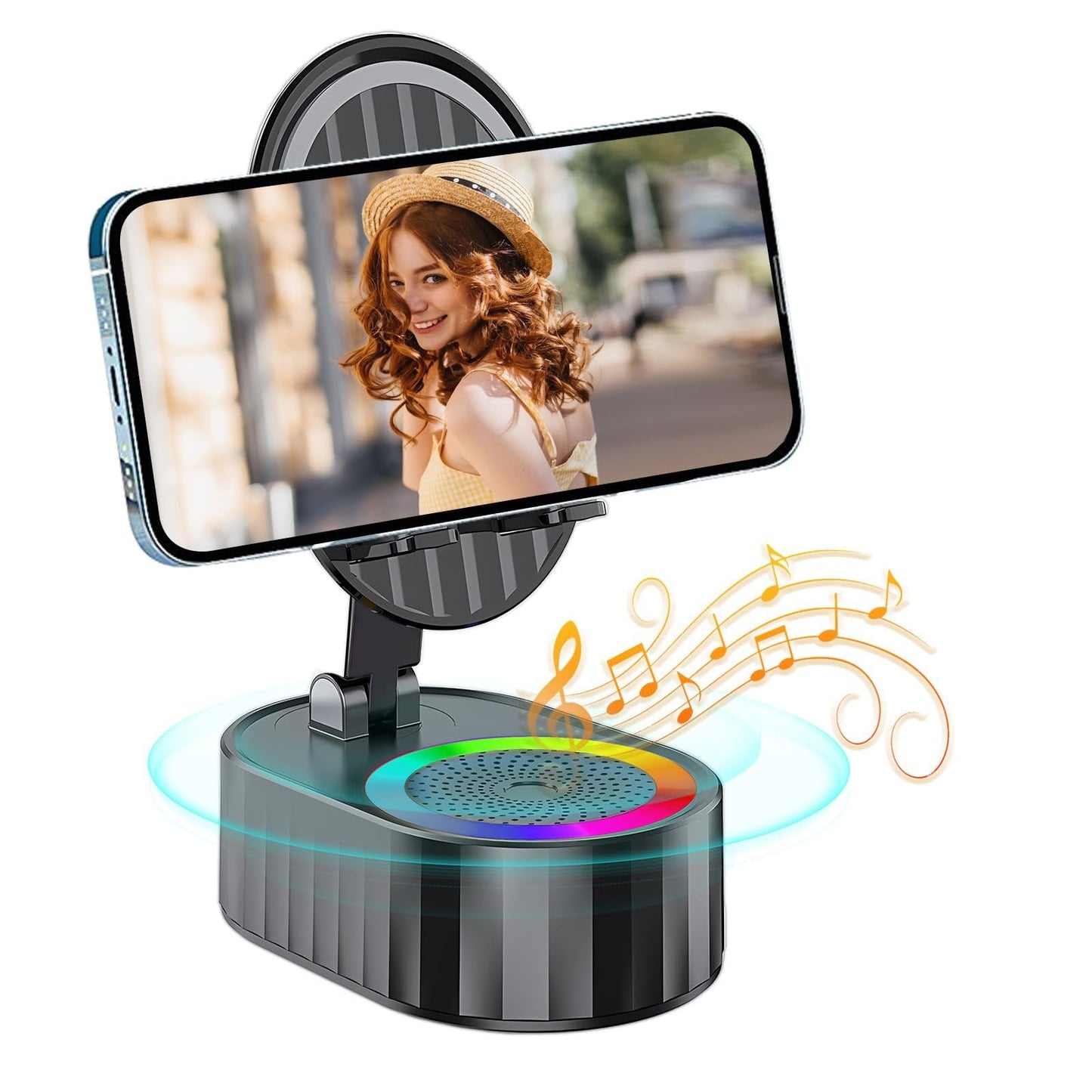 Upgraded Cell Phone Stand with Induction Speaker/Power Bank/Atmosphere Light