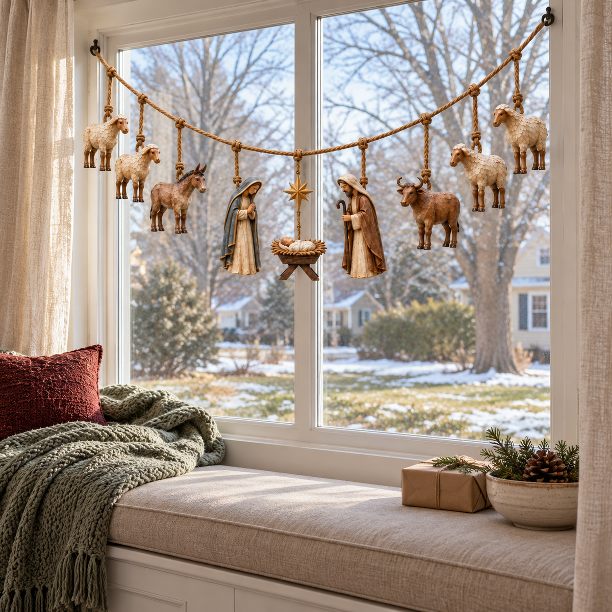 ✝️🎄Handcrafted Wooden Nativity Garland