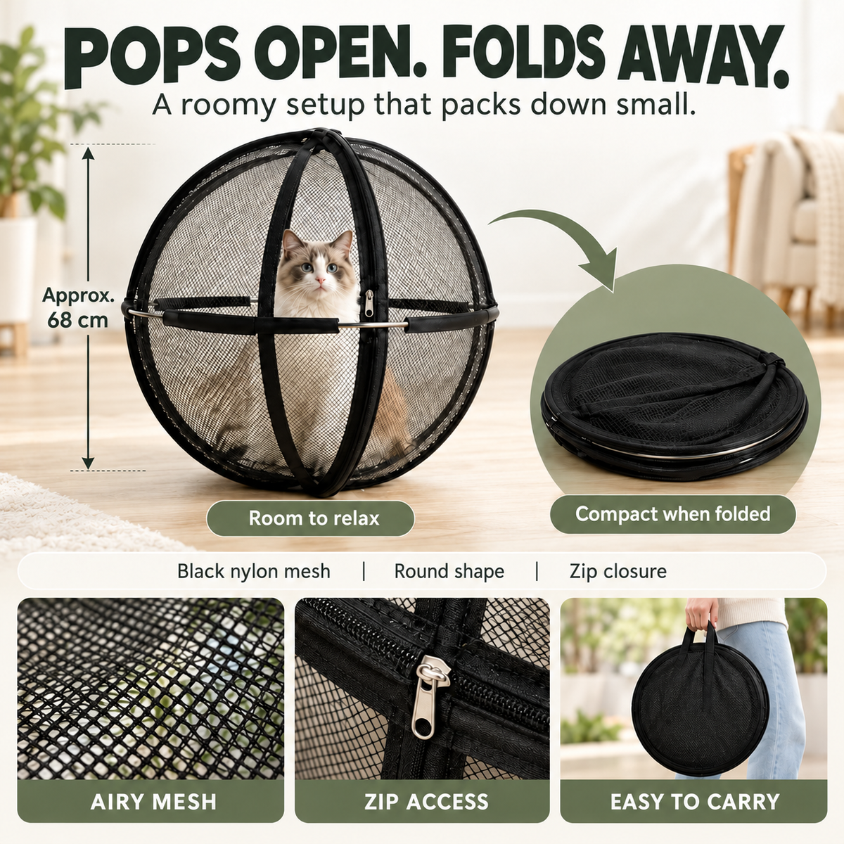 Portable Outdoor Cat Enclosure Mesh Ball Cat Cage