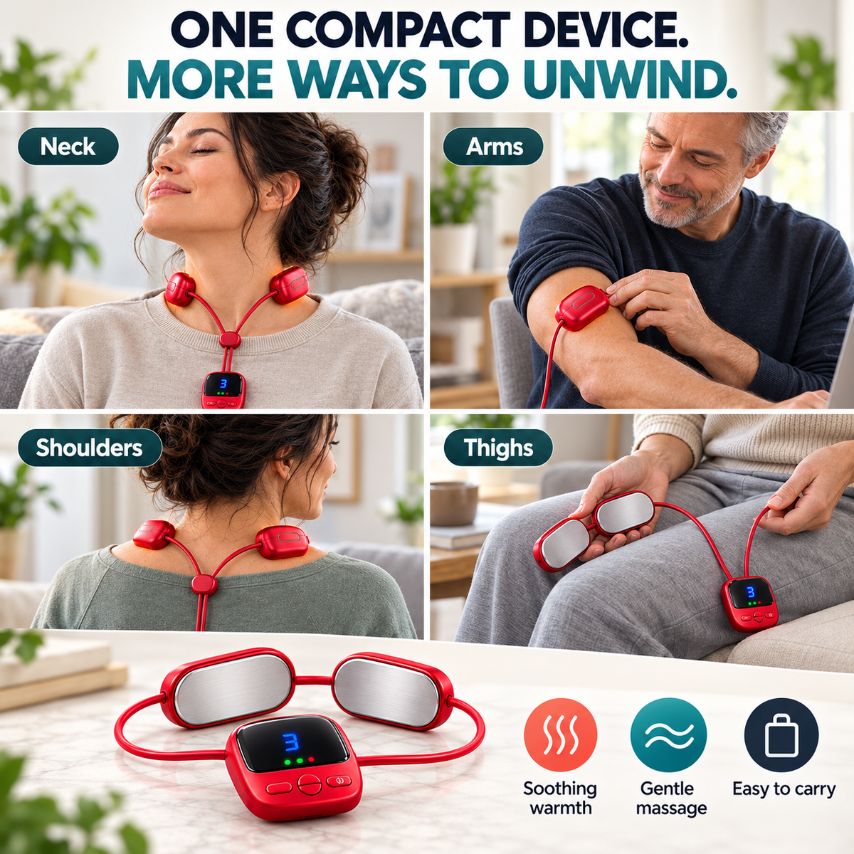 🔥Mini Necklace-Style Neck Massager - 4 Modes, 9 Intensity Levels, 3 Heat Settings, Smart Dual-Pulse Pendant Design