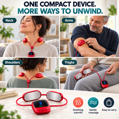 🔥Mini Necklace-Style Neck Massager - 4 Modes, 9 Intensity Levels, 3 Heat Settings, Smart Dual-Pulse Pendant Design