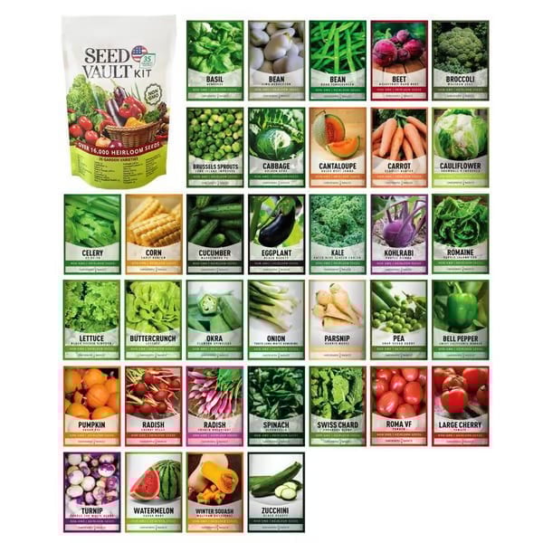 🥦Ultimate Survival Seed Vault (16,000+ Seeds) | 35 Variety Pack🌿|50-Year Shelf Life