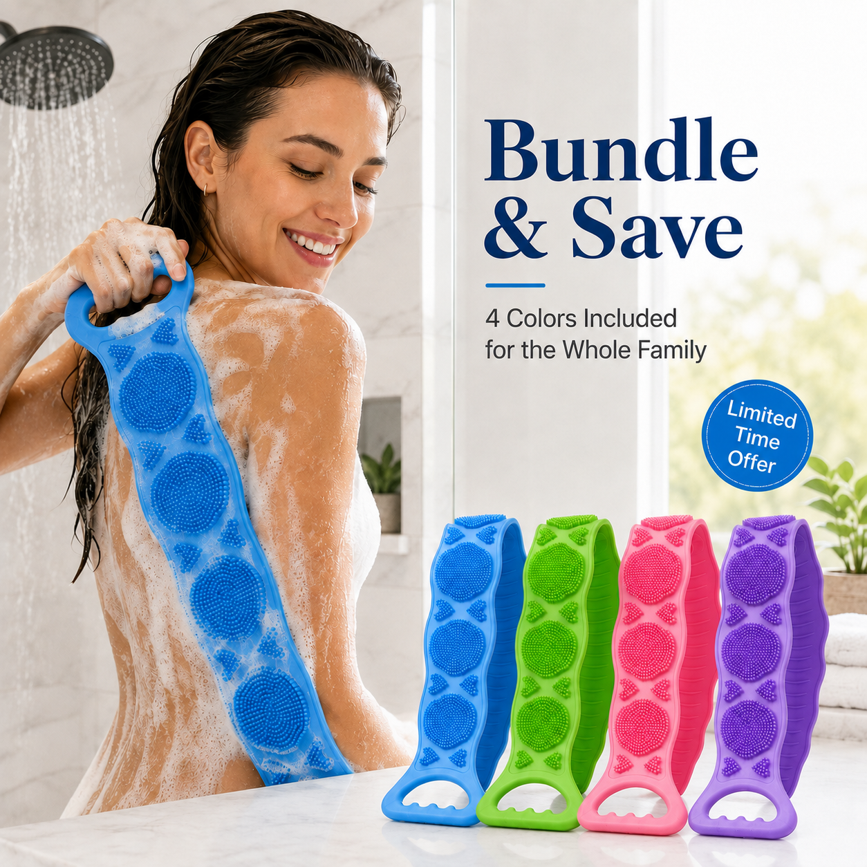 🙌 50% OFF 4-Pack Long Back Washing Straps with Double-Sided Body Care Design 🛁