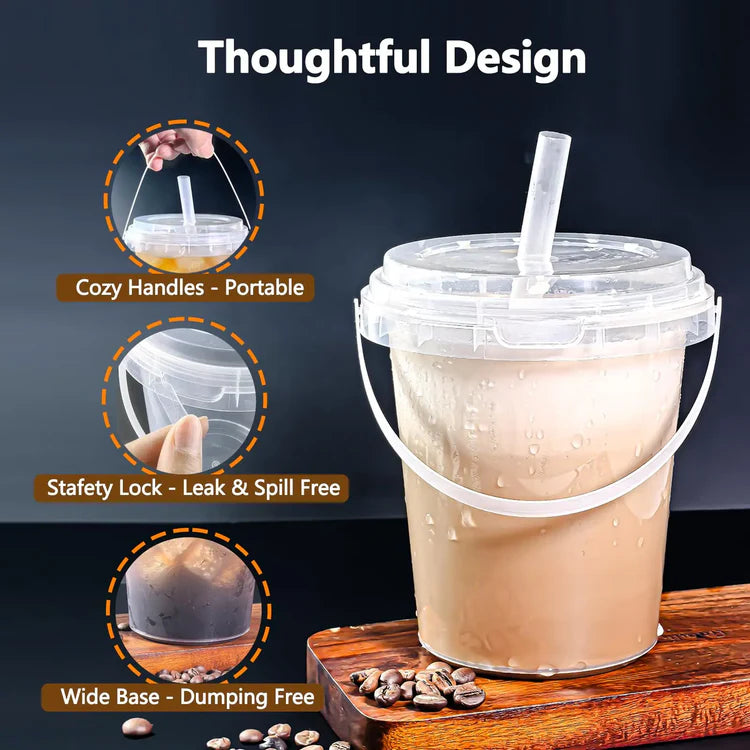 Reusable cup with handle lid and straw