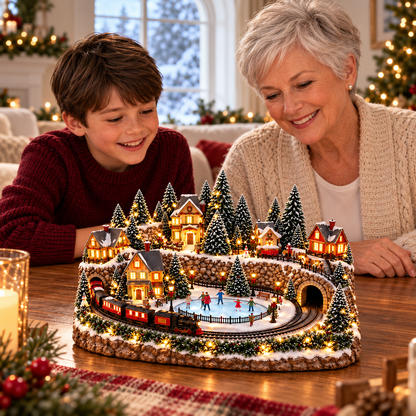 Animated Holiday Train & Ice Rink Scene ✨