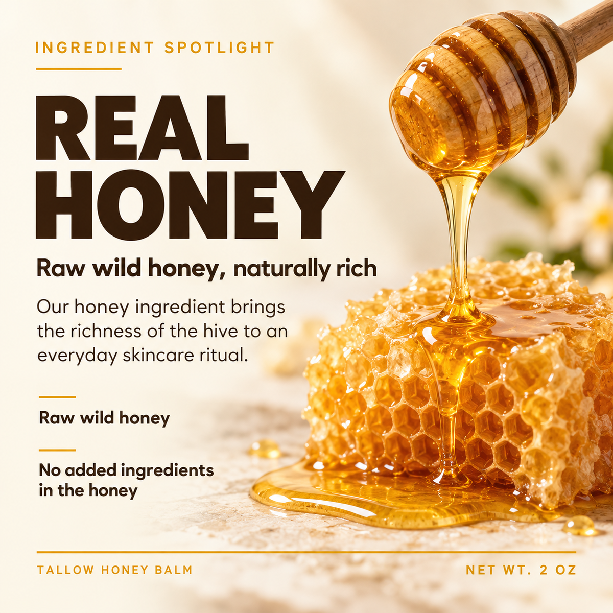 Beef Tallow and Honey Balm for Skin - Handmade All-Natural Moisturizer