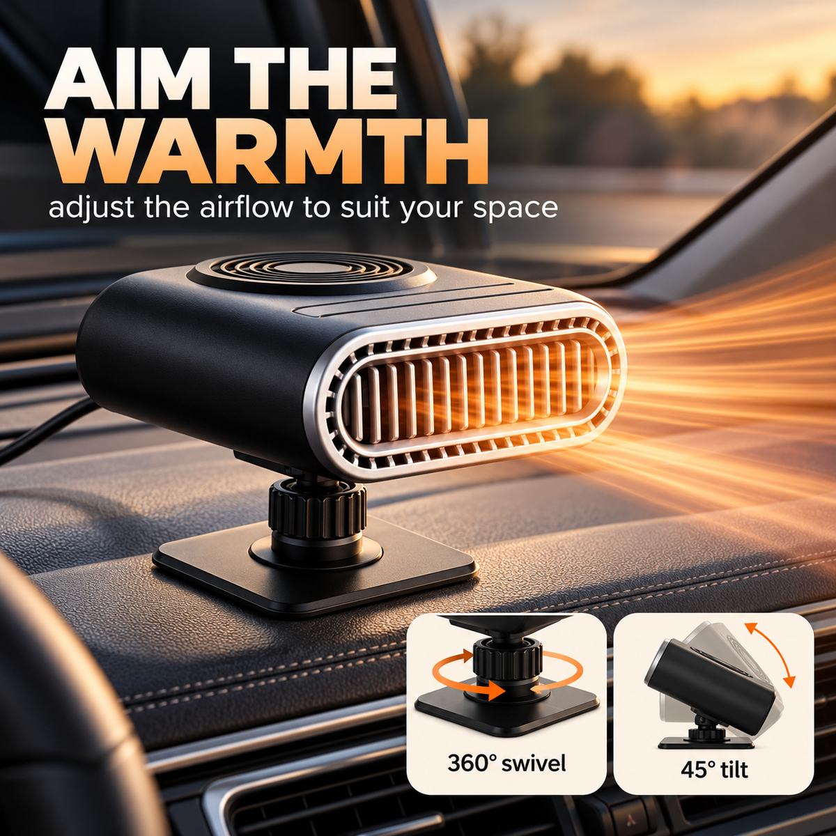 Lazzda 12V Portable Car Heater with Adjustable Demister and Window Defroster