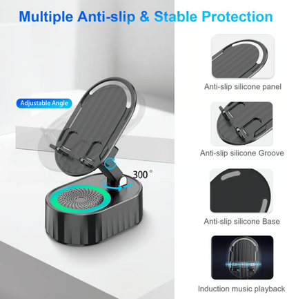 Upgraded Cell Phone Stand with Induction Speaker/Power Bank/Atmosphere Light
