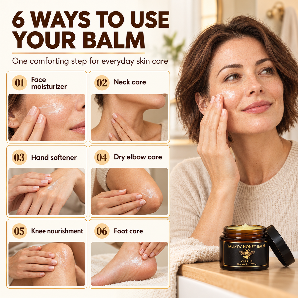 Beef Tallow and Honey Balm for Skin - Handmade All-Natural Moisturizer