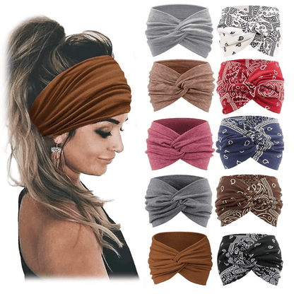 🔥🔥10 Pack Wide Knotted Turban Headbands for Women