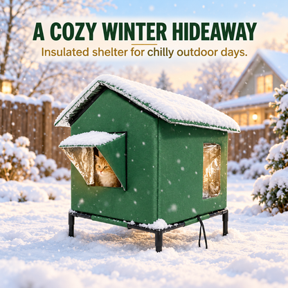 🐱All-Weather Elevated Outdoor Cat House – Waterproof, Thermal Lining, Foldable