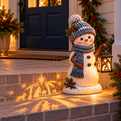 ⛄Snowman Nativity Glow –  Christmas Step Light with Holy Family Projection