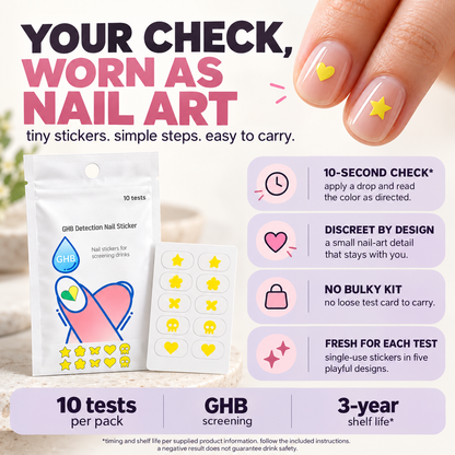 Nail Sticker Drink Spike Test Strips Kit, 10 Single Use Stickers, 1 Pack
