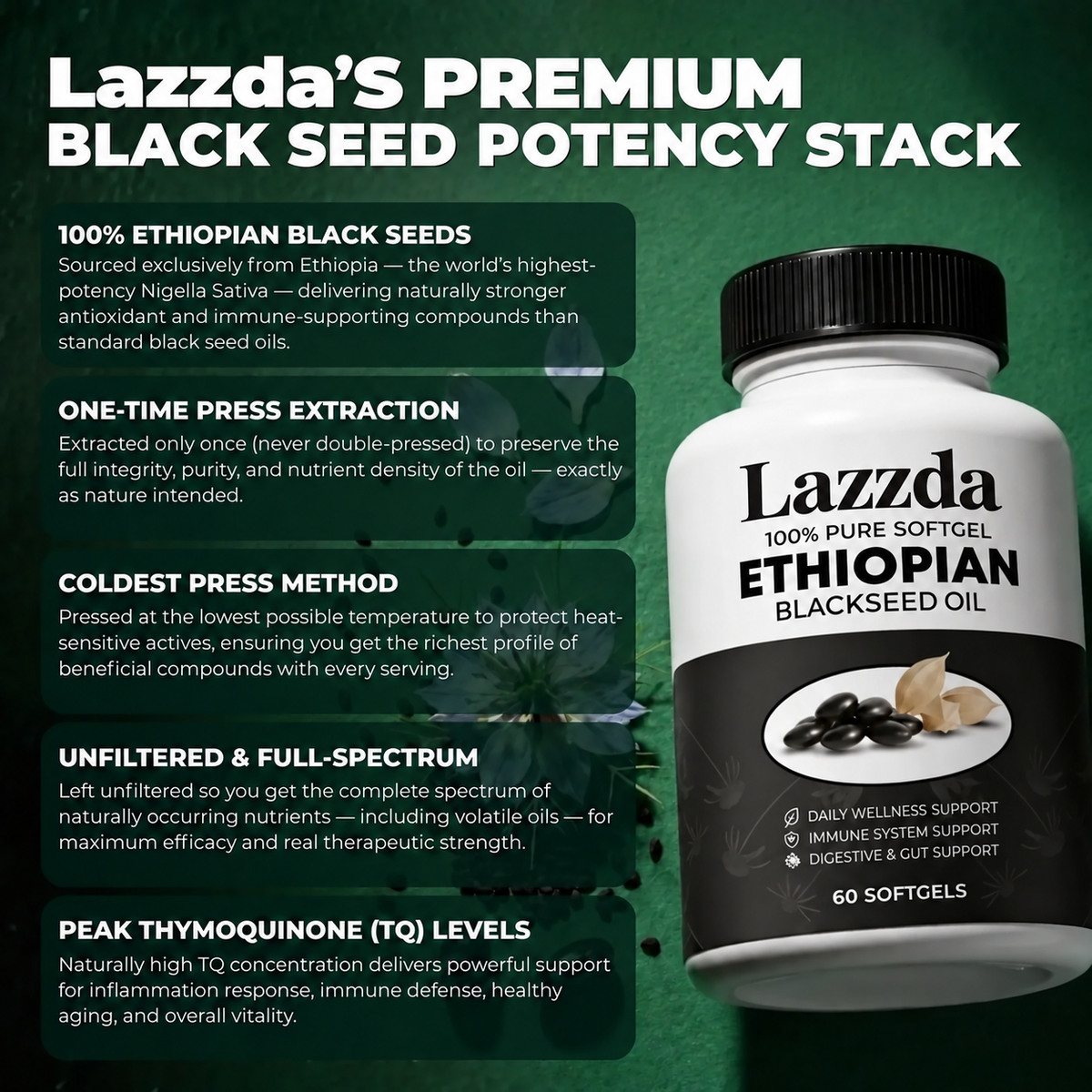 Lazzda Ethiopian Black Seed Oil Softgels - 60 Count