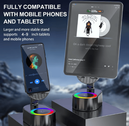 Upgraded Cell Phone Stand with Induction Speaker/Power Bank/Atmosphere Light