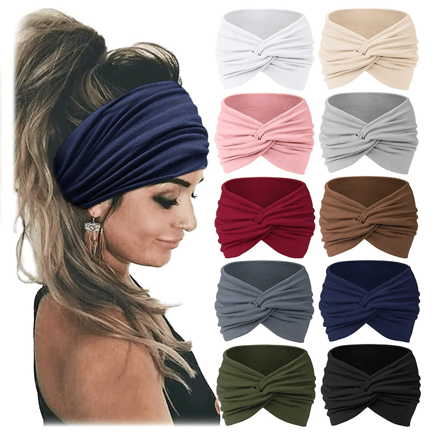 🔥🔥10 Pack Wide Knotted Turban Headbands for Women
