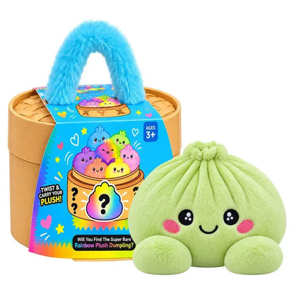 ✨Rainbow Dumpling Squishy Plush Toy with Imitation Bamboo Steamer, Christmas Decor Gift
