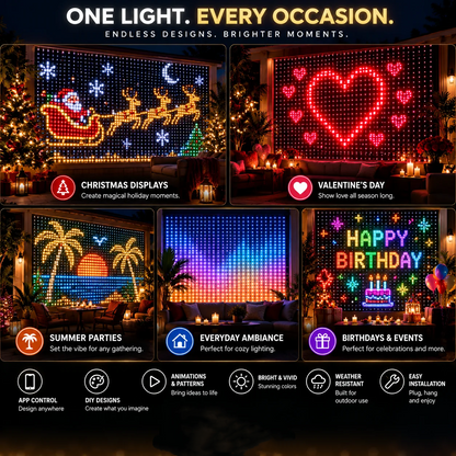 DIY LED Pixel Curtain Lights – App-Controlled Animated Christmas Display Screen