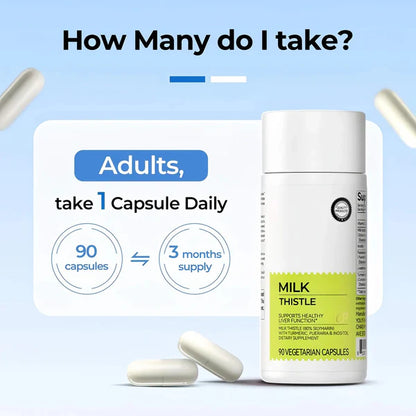 Milk Thistle Liver Detox &amp; Colon Cleanse, Natural Liver Health Support with Kudzu Root, Turmeric, Inositol, Methionine,Vitamin C,90 Capsules silymarin