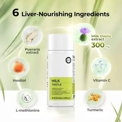 Milk Thistle Liver Detox &amp; Colon Cleanse, Natural Liver Health Support with Kudzu Root, Turmeric, Inositol, Methionine,Vitamin C,90 Capsules silymarin