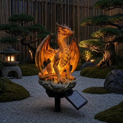 🐉✨Solar Dragon Garden Statue Light – Golden Ember Fantasy Outdoor Decor