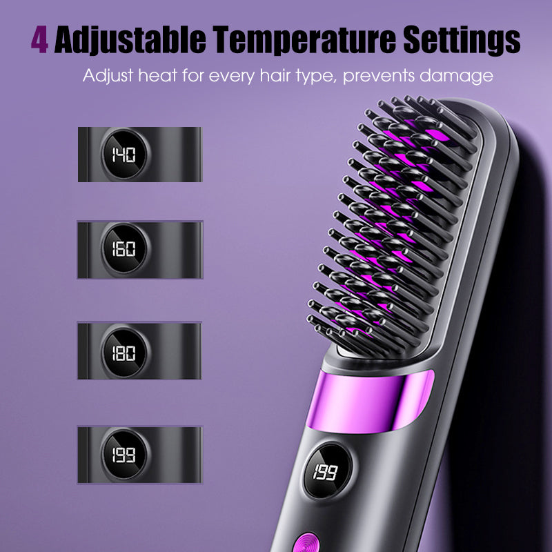💇‍♀️🔥 3-in-1 Cordless Hair Straightening Brush – Straighten, Curl & Detangle – USB-C Rechargeable with 4 Heat Settings – Perfect Hair Anywhere! ✨