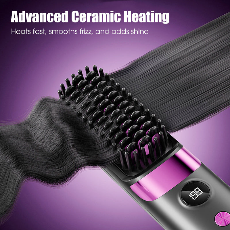 💇‍♀️🔥 3-in-1 Cordless Hair Straightening Brush – Straighten, Curl & Detangle – USB-C Rechargeable with 4 Heat Settings – Perfect Hair Anywhere! ✨