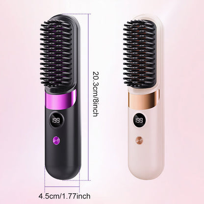 💇‍♀️🔥 3-in-1 Cordless Hair Straightening Brush – Straighten, Curl & Detangle – USB-C Rechargeable with 4 Heat Settings – Perfect Hair Anywhere! ✨