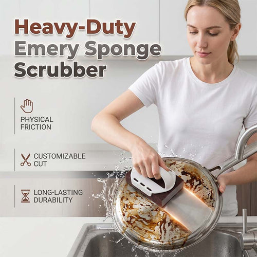 🍳Emery Sponge Scrubber – Removes burnt grease & rust instantly. Flexible & durable, ergonomic handle. A heavy-duty cleaning essential. 🍳✨